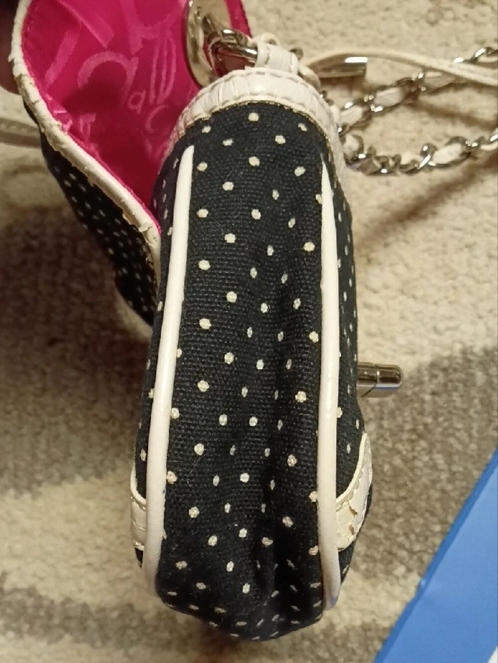 A303 bebe Black Polka Dot Crossbody Bag with White Trim